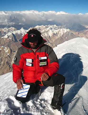 
Gasherbrum II First Ascent North Face - Karl Unterkircher On Gasherbrum II Summit July 20, 2007 - karlunterkircher.com
